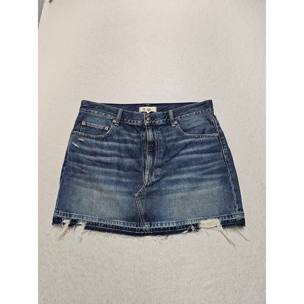 Madewell Denim Mini Skirt Medium Wash Raw Frayed Hem Size 30 Distressed
